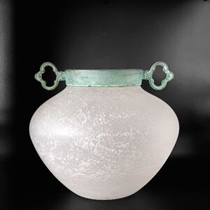 Silvestri Vintage Mid Century Mouth Blown Scavo Art Glass Vase 8.5" H x 9" Dia.